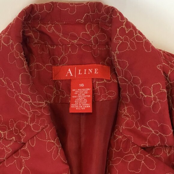 A | Line Red Jacket w/ tan Flower stitches - Picture 3 of 12